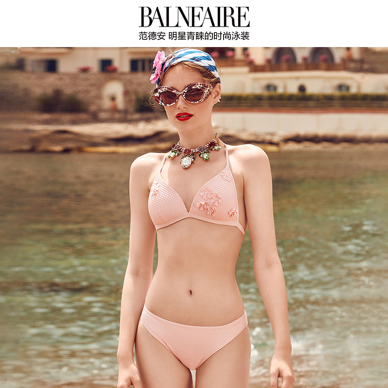 BALNEAIRE Floral Appliques Strappy Halter Bikini